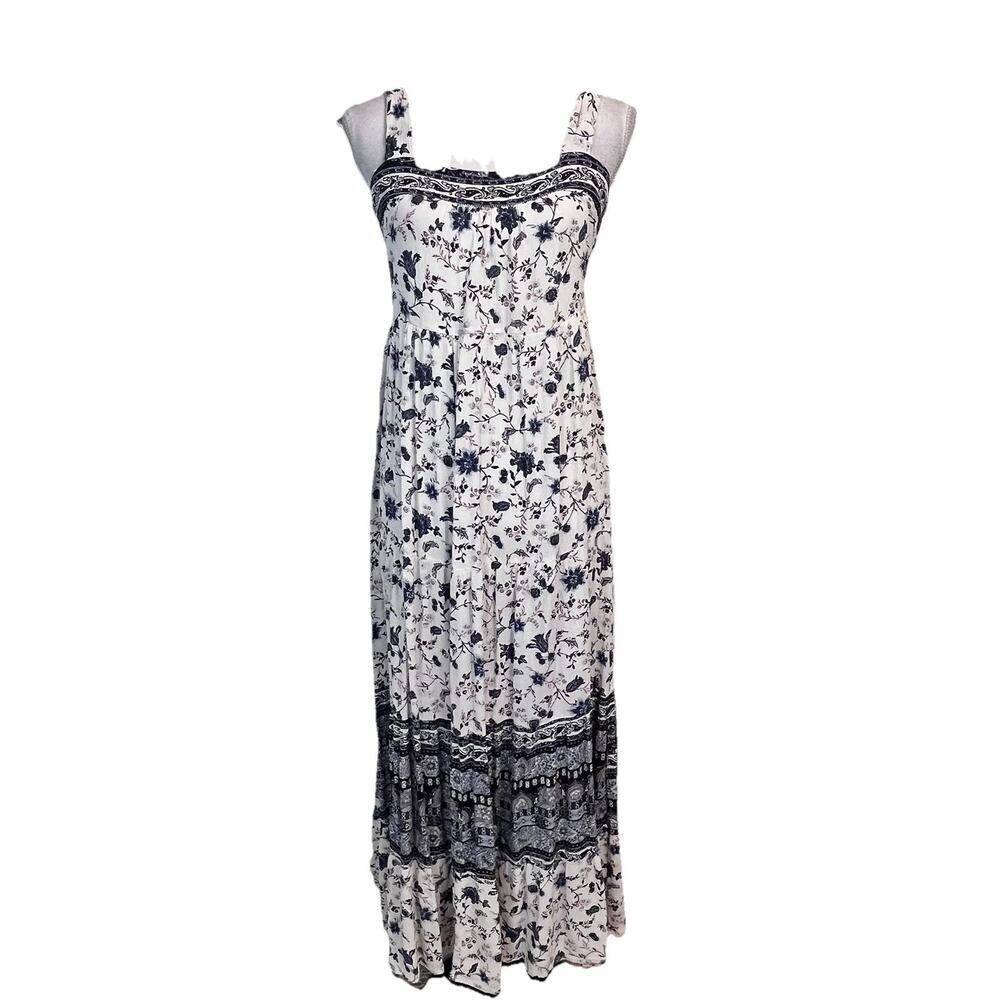 Knox Rose Dress Extra Small Navy Blue Ivory Paisley Floral Garden Wedding Summer